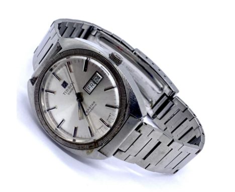 A vintage stainless steel Tissot Seastar automatic wristwatch with day and date aperture on replacement strap