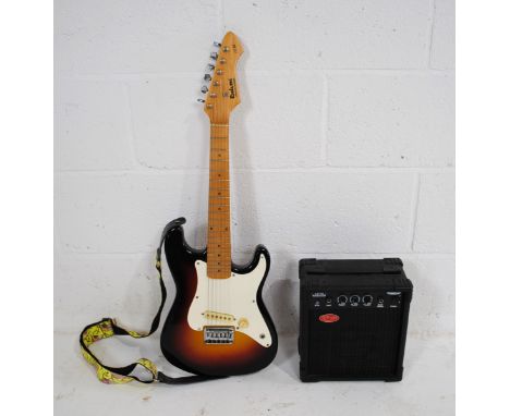 A Rockwood by Hohner LX30 1/2 size Stratocaster electric guitar, in traditional sunburst, with Kinsman soft case, 1/4 jack le