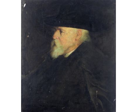 J.H. Culiga, North American School, 19th Century"Roland A. Harris," O.O.C., side profile Portrait of a Gentleman in hat, sign