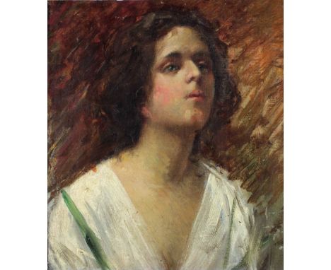 20th Century School"Portrait of a Girl," shoulder length in a white dress, her head tilted back, O.O.C. laid on board, approx