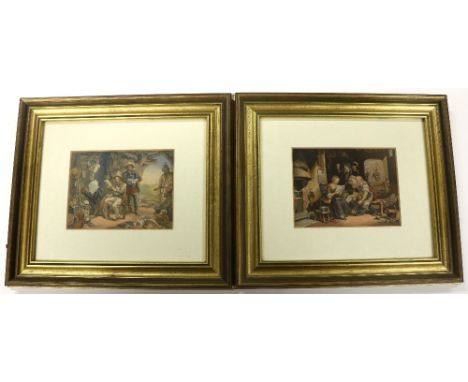 A pair of attractive coloured Baxter Prints, depicting Busy Interior Scenes relating to Emigration and Travel, each approx. 1