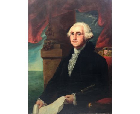 Early 19th Century English School after Gilbert StuartHalf-length, "Portrait of George Washington seated by a window in offic