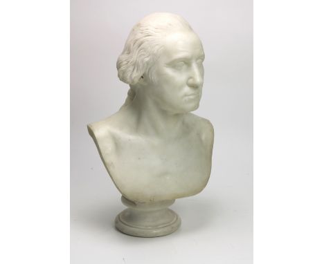 Studio of Jean Antoine Houdon (1741 - 1828)"Portrait Bust of George Washington," carved white marble on circular base, approx