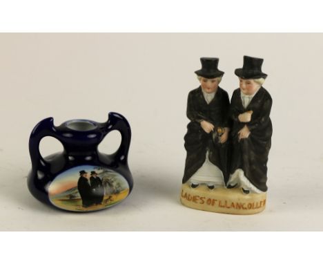 A porcelain Group of two Ladies wearing Hunting Attire German (Bisque), "The Ladies of Llangollen," together with a blue two 