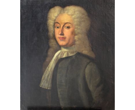 18th Century Irish SchoolHalf length "Portrait of Toby Ryan of Inch, Co. Tipperary," wearing large white wig and long lace ne