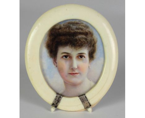 An attractive miniature watercolour on ivory of "Lady Hermione Dunscombe - Duchess of Leinster", in an oval ivory frame, appr