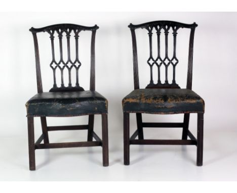 A very good matching pair of carved mahogany Dining Chairs, in the Chippendale Gothic Revival style, with carved, reeded and 