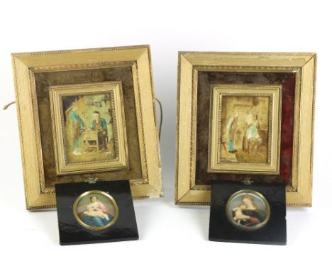 Two attractive 19th Century hand painted oval Miniatures on ivory, each depicting alternative views of Madonna and Child in b