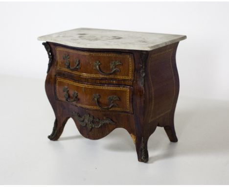 A 19th Century fine quality "Apprentice" Piece, modelled as a French Commode with marble top, the bombe shaped body with two 