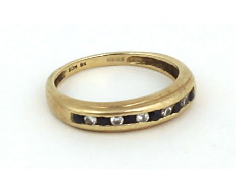 A 9ct gold Ring, with inset single row of sapphire and white stones. (1)