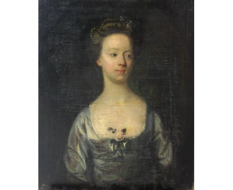 John Comerford - 18th Century Irish SchoolHalf length, "Portrait of Mrs. Mansfield in low-cut blue silk dress, with single ro