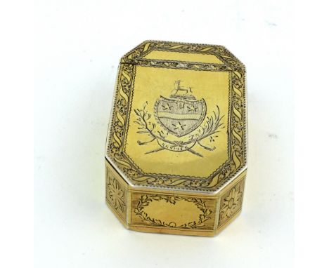 A fine and important octagonal Irish George III silver gilt Presentation Snuff Box, of elongated form, the flush hinged cover