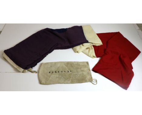 A large French tri-colour Flag, with naval pendent inset, approx. 60 1/2" x 75" (154 x 191cms), in original sash cloth bag, i