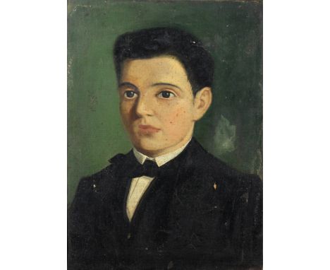 American Naive School, 19th Century "Portrait of a Boy in a black Coat and Tie," O.O.C., approx. 39cms x 27cms (15 1/2" x 10 