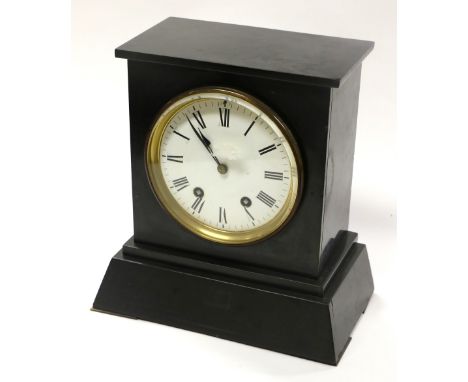 A Victorian black marble Mantle Clock, with circular enamel dial and Roman numerals by R & C Paris. (1)Provenance: Martin Fam