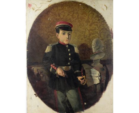 Pasquale Angelillo (Italian School, c. 1910)"Le Ricordanze; portrait of an Italian Boy in military uniform, within a painted 