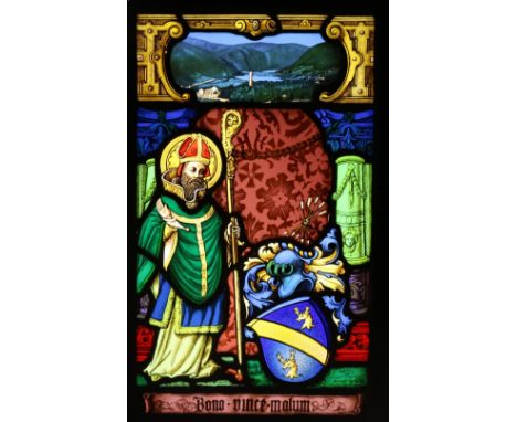 A. Weyck, 19th Century Irish SchoolA charming stained Glass Panel, of small proportions depicting Saint Patrick with Crozier 