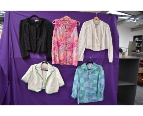 A collection of vintage blouses and a short jacket by Peter Barron, mixed eras, sizes and styles.
