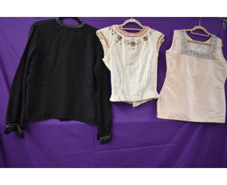 Three vintage blouses around 1950s and 1960s all with beads/sparkles or metal embroidered decoration.