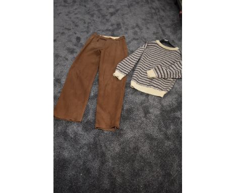A pair of vintage 1950s gents button fly wool trousers in brown and a retro Laxey woolen mill jumper.
Stucturally very good, 
