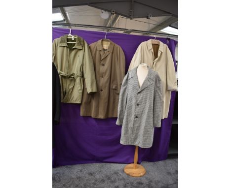 A collection of gents vintage 1960s and 70s jackets and raincoats, mixed styles and sizes.