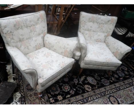 A PAIR OF 1950'S ERCOL STYLE ARMCHAIRS and a similar stool