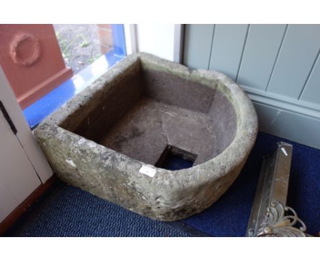 A 19TH CENTURY STONE TROUGH, 55 cm wide