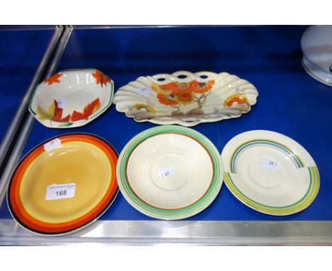 A NEWPORT POTTERY DISH and similar ceramics including Clarice Cliff saucers (5) (examine some)