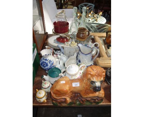 A LARGE 'BONESS' TYPE CERAMIC LION and a collection of ceramics and glass