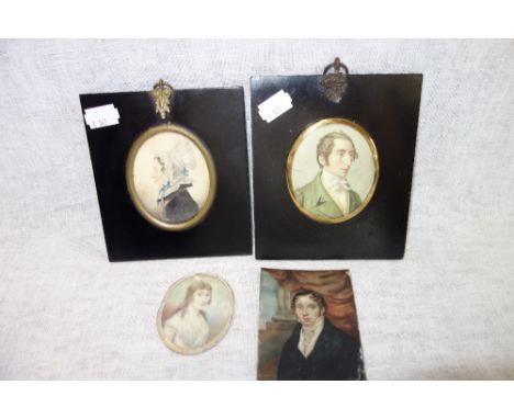 AN OVAL MINIATURE OVAL PORTRAIT of a lady's head and shoulders, painted on ivory and a collection of similar items