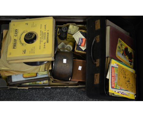 Ephemera - a Smiths Enfield oak mantle clock, twin winding holes; a pair of aviation glasses, another; cigarette cards; Ensig