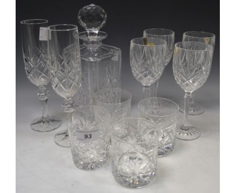 Glassware - an Edinburgh crystal decanter and stopper;  wine glasses, whisky tumblers etc 