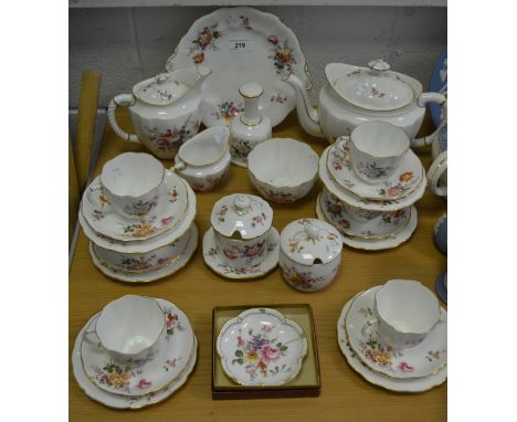 A Royal Crown Derby Derby Posies pattern tea service, comprising of teapot, milk jug, sugar bowl, cups, saucers, side plates;