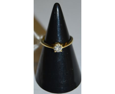 Jewellery - an 18ct gold solitaire ring four claw set with an approx 25pt brilliant cut diamond, size F 1/2, gross weight 1.8