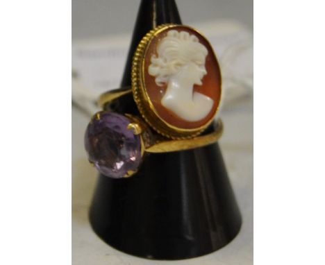 A 8ct gold cameo ring;  an amethyst dress ring (2)