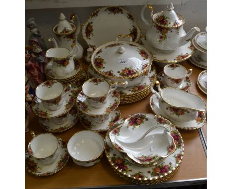 A  Royal Albert Old Country Roses dinner coffee and tea service, comprising tea pot, coffee pot, dinner plates, cake stand; e