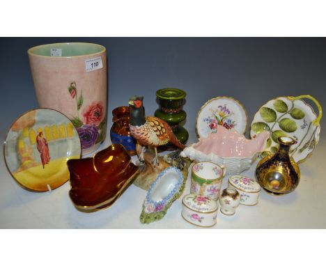 Decorative Ceramics - a Royal Crown Derby model of a Pheasant; a Radford pottery vase painted with Anemonies on a pink ground