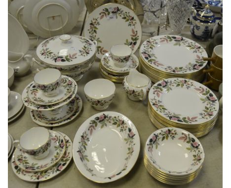 A Wedgwood Hathaway Rose pattern part dinner and tea service, comprising of four cups, six saucers, milk jug, sugar bowl, bre