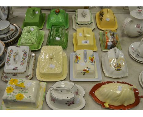 A collection of butter dishes including Crown Devon, Meakin, Carlton Ware, etc (15)