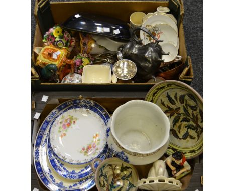 Household Goods - a Denby Glynn Colledge bowl; a Staffordshire blue and white meat plate; another ; a Victorian hat pin stand