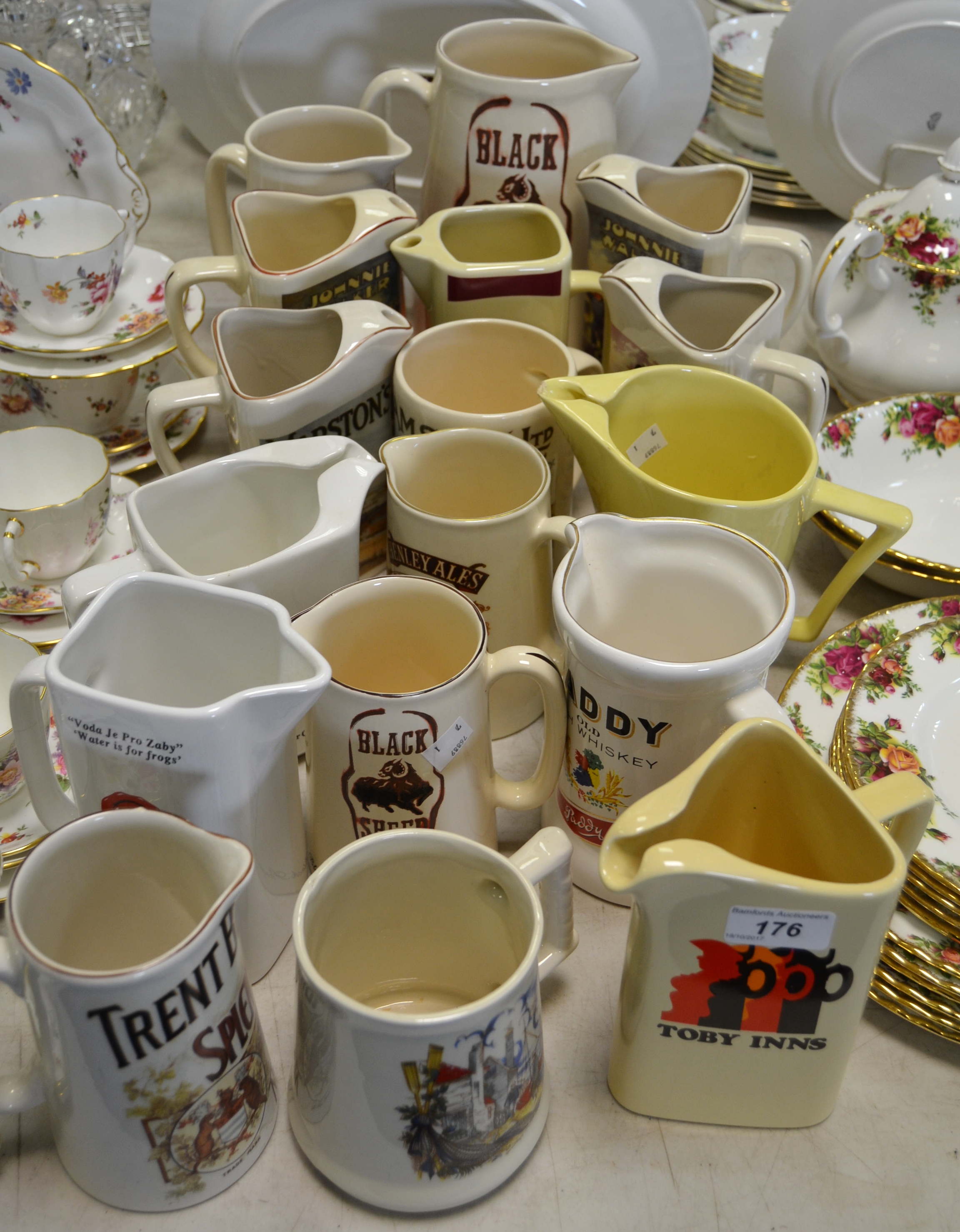 Pub Memorabilia water jugs, various,Paddy, Johnnie Walker, Black