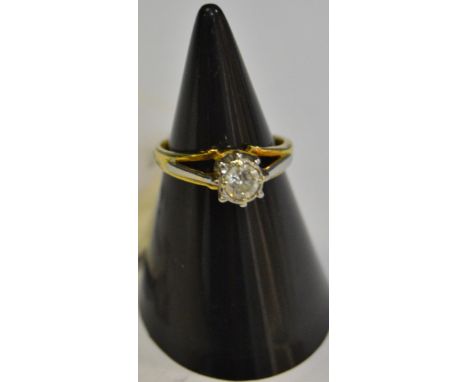 Jewellery - an 18ct gold solitaire ring with indistinct stamp, eight claw set with an approx 25pt brilliant cut diamond, size