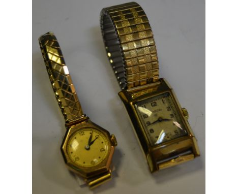 A lady's 9ct gold case watch; a Rotary gold plated watch (2)