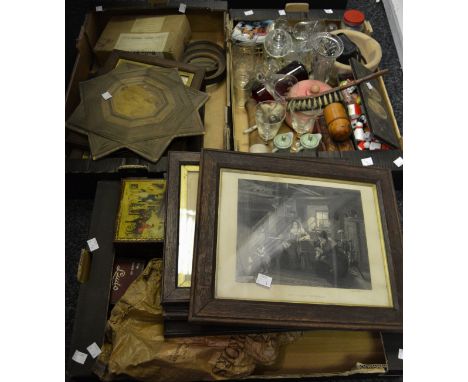 Household Goods - a Russian ceramic model of a Fawn; Victorian acid etched glasses; tin; picture frames;  etc (3 boxes)