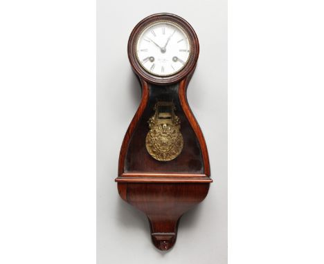 A 19TH CENTURY FRENCH ROSEWOOD CASED DROP DIAL WALL CLOCK, with an enamel circular dial signed Henry Marc a Paris. 15ins high