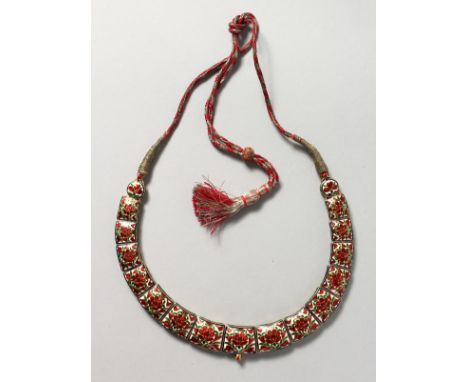 A SUPERB DIAMOND, RUBY AND ENAMEL NECKLACE.