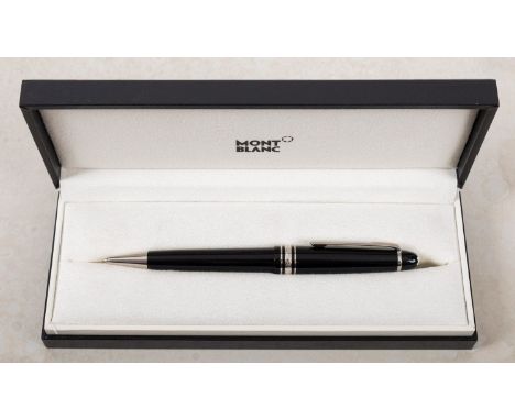 A cased Montblanc Meistertuck roller ball pen. Serial number MBFG3ZH3, black with silver trim, complete with the original ser