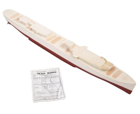 An incomplete 1:96 scale model of HMS Manxman. Having a fibreglass hull, deck and been fitted with running gear, together wit