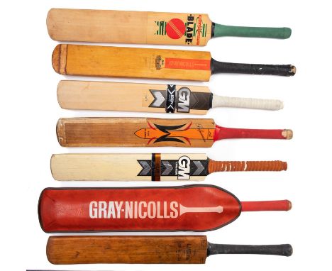 A group of seven various cricket bats including a Slazenger Len Hutton Autograph bat, two Grey-Nicholls bats, two Gunn & More