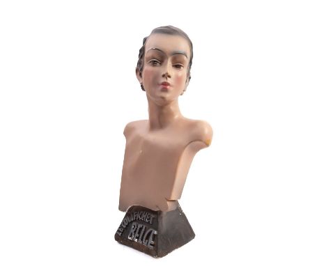 An early 20th Century Belgian Art Deco Advertising bust 'Le Collifichet Belge' . Of painted plaster showing the head and tors